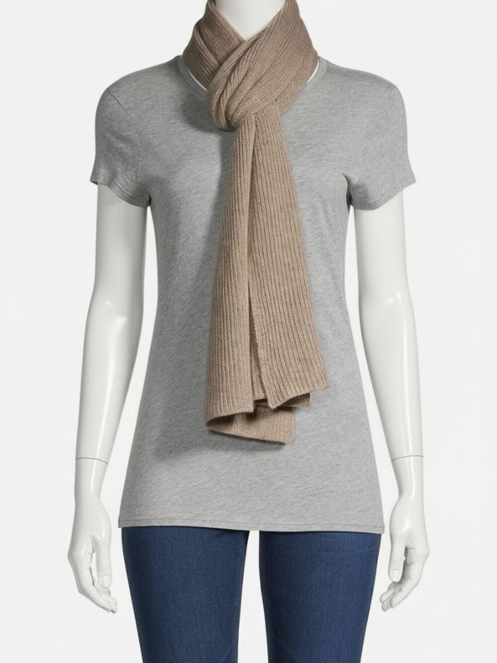 Saks Fifth Avenue Women's Beige Cashmere Solid Rib-Knit Scarf Size OS